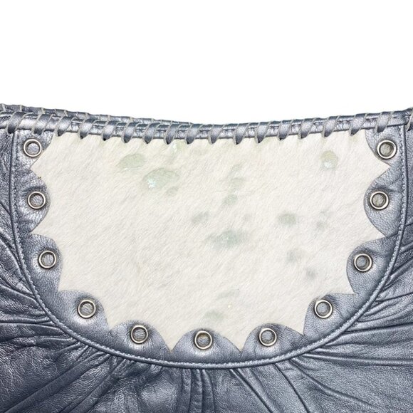 TREESJE Silver and Metallic Cowhide Inset Hobo Bag - Picture 5 of 8